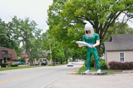 WILMINGTON, ILLINOIS, USA - JULY 16: The Gemini Giant sculpture at the Launching Pad restaurant on Route 66 in Wilmington on July 16, 2017.のeditorial素材