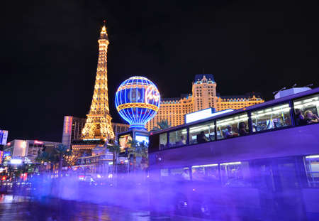 LAS VEGAS, NEVADA - JULY 25, 2017: View of the Eiffel Tower and Paris balloon of Paris Resort Casino and hotels in Las Vegas on July 25, 2017.のeditorial素材