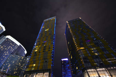 Night view of the skyscrapers in Las Vegas, Nevada.