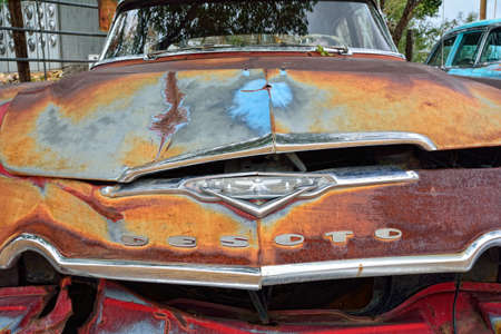Hackberry, Arizona, Usa July 24, 2017: Red old abandoned Desoto car at Hackberry General Store, Arizona along historic route 66.のeditorial素材