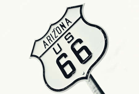 Highway route 66 road sign, Arizona, America. Isolated on white background.の写真素材
