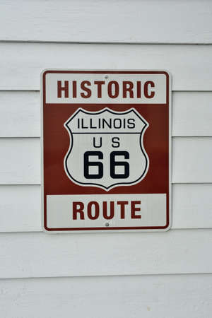 Historic Illinois Route 66 brown sign.の写真素材