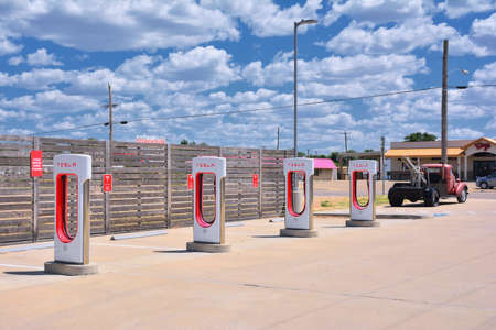Shamrock, Texas - July 20, 2017: Tesla Supercharger Station in Shamrock, Texas. Tesla motors...