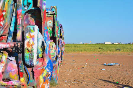 Amarillo, Texas - July 21, 2017 : Cadillac Ranch in Amarillo. Cadillac Ranch is a public art installation of old car wrecks and a popular landmark on historic Route 66のeditorial素材