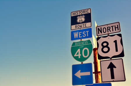 Route 66 road signs on Oklahoma, US.の写真素材