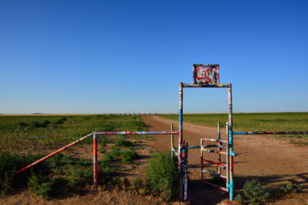 Amarillo, Texas - July 21, 2017 : Cadillac Ranch in Amarillo. Cadillac Ranch is a public art installation of old car wrecks and a popular landmark on historic Route 66のeditorial素材