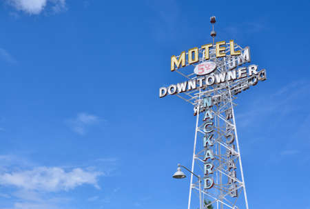 Flagstaff, AZ - July 23, 2017: Neon Sign of the Downtowner Motel, one of the old former hotels along Route 66 in historic downtown Flagstaff.のeditorial素材