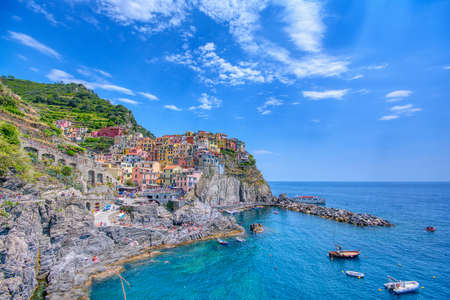 Manarola, Cinque Terre - July 9, 2018:. Manarola is a beautiful small town in the province of La...