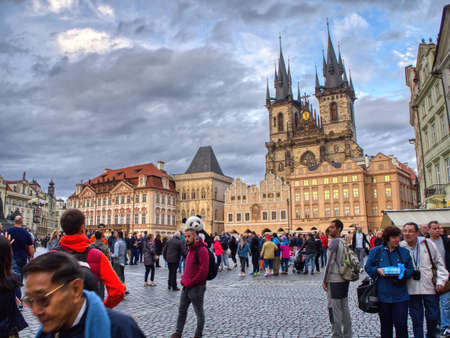 Prague, Czech Republic - September 23, 2018: Church of our Lady before Tyn, Old Town Square, Prague, Czech Republic. Tourists enjoying the cityのeditorial素材