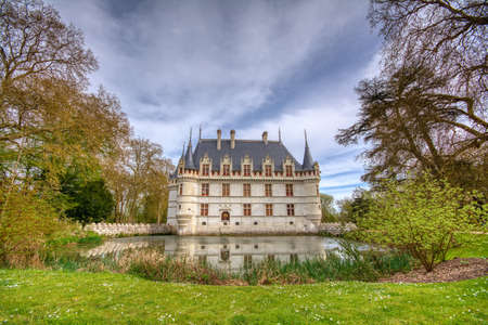 Azay le Rideau, France - April 17,2019: Chateau d'Azay-le-Rideau in Loire Valley, France. Castle of Azay-le-Rideau is one of the travel destinations in Europe. Scenic view of the French castle in spring.のeditorial素材