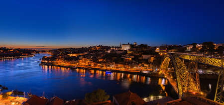 Historic center of Porto in Portugal. Night view of the city in blue hourの写真素材
