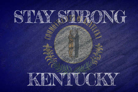 COVID-19 warning. Quarantine zone Covid 19 on Kentucky ,flag illustration. Coronavirus danger area, quarantined country. Stay strong.の写真素材