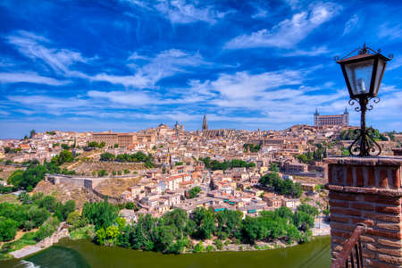 View of the historic city of Toledo with river Tagus, Spain. UNESCO world heritage site.のeditorial素材