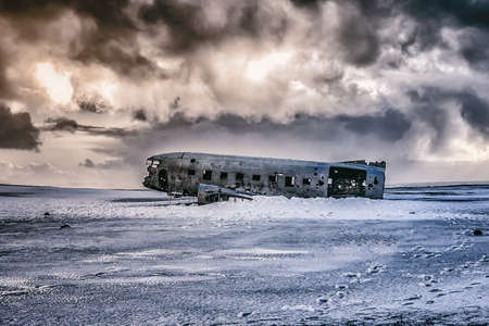 plane wreck dakota dc icelandの写真素材