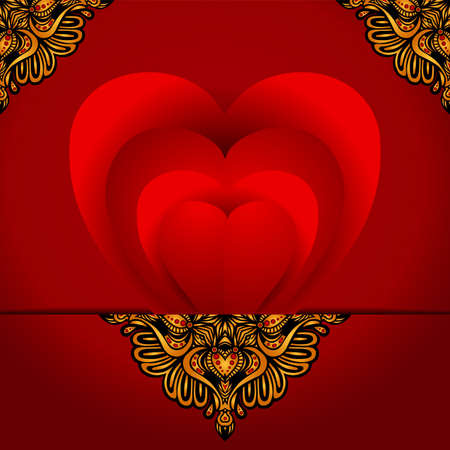 greeting card love heart vector with golden frameのイラスト素材
