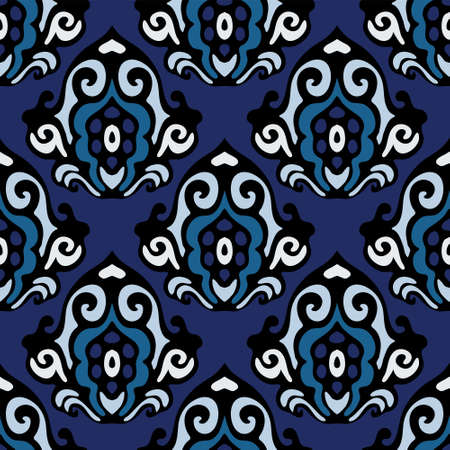 blue damask seamless floralのイラスト素材