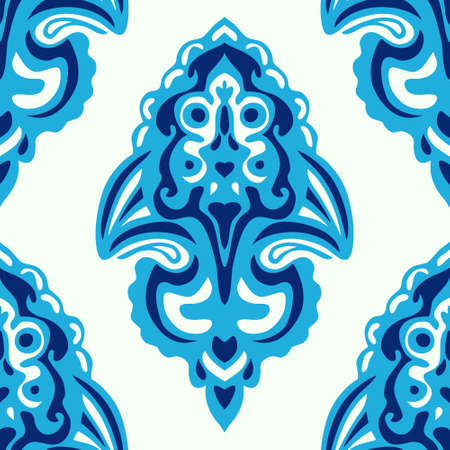Blue Seamless abstract tiled damask patternのイラスト素材