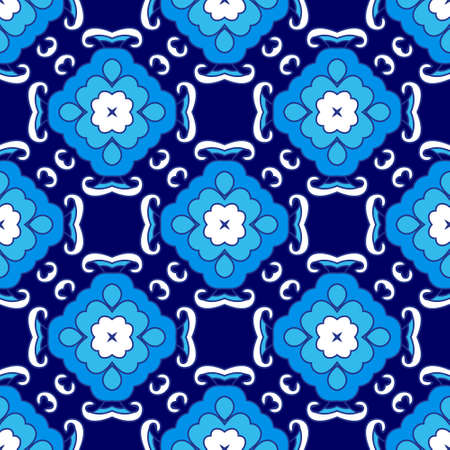 Abstract seamless ornamental vector pattern for fabric. Asian ceramic tilesのイラスト素材