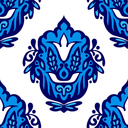 Luxury Damask flower seamless pattern blue backgroundのイラスト素材