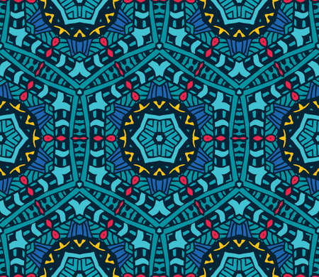 Abstract festive colorful graphic mosaic vector ethnic tribal pattern. geometric tiled design