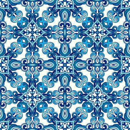 Abstract seamless classic russian blue  ornamental vector pattern for fabric