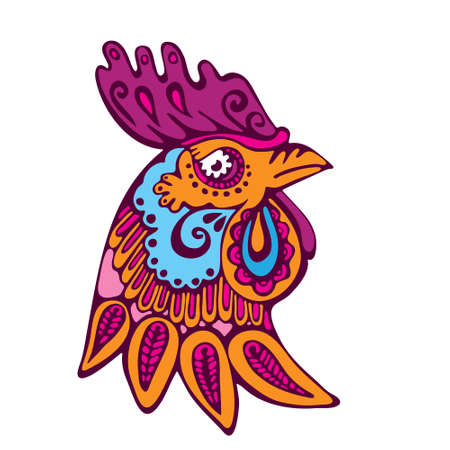 Vector rooster. Symbol of Chinese calendar for New Year design. Doodle cock head illustrationのイラスト素材