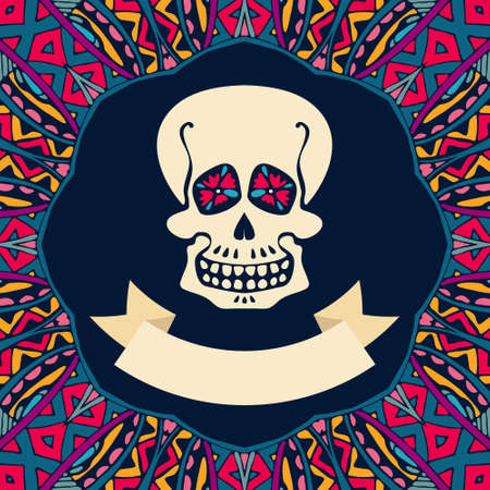 sugar skull poster template. Halloween greeting backgroundのイラスト素材