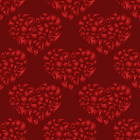 red Seamless pattern with swirly  hearts. Valentines Day background.のイラスト素材