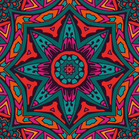 Vector Tribal indian vintage ethnic seamless design. Festive colorful mandala patternのイラスト素材