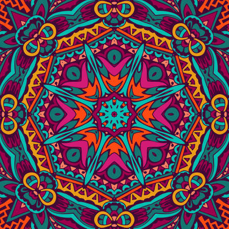 Vector Tribal indian vintage ethnic seamless design. Festive colorful mandala patternのイラスト素材