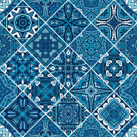 Seamless pattern tiles. Vintage decorative elements. Oriental pattern, vector illustration. Islam, Arabic, Indian, Turkish, Pakistan, Chinese, Moroccan, Ottoman motifs in blue and white  ornamentのイラスト素材