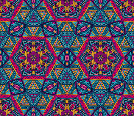 Festive Colorful seamless vector pattern ornamental. Geometric print. Grunge hand drawn doodle graphicのイラスト素材