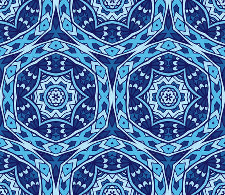 Blue mosaic puzzle tiles.Geometric  seamless pattern islamic ornament backgroundのイラスト素材