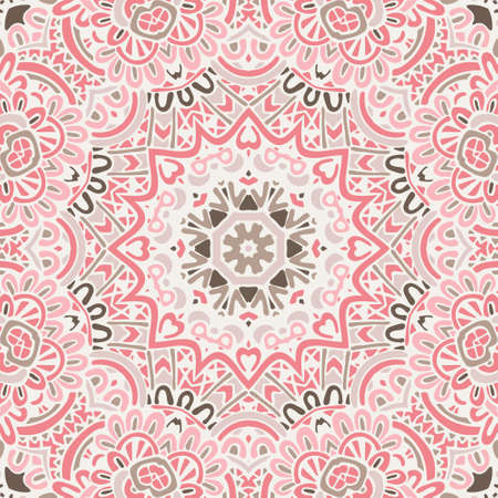 Abstract vintage cute pink ethnic seamless ornamental background texture. geometric pattern for card and invitation designのイラスト素材