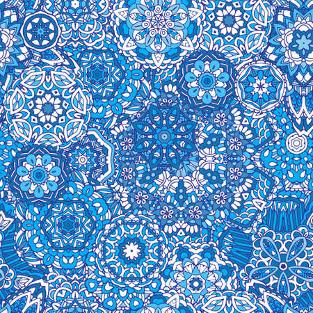 Winter snowflakes Damask flower seamless pattern blue background