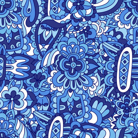 Vector organic seamless abstract background, botanical motif, freehand doodles pattern. Artistic handmade batik print, floral oriental textile, fabric.のイラスト素材