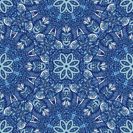 Winter snowflakes Damask flower seamless pattern blue background abstract wallpaper
