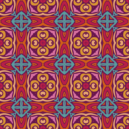Tiled ethnic pattern for fabric. Abstract geometric mosaic vintage seamless pattern ornamental.のイラスト素材