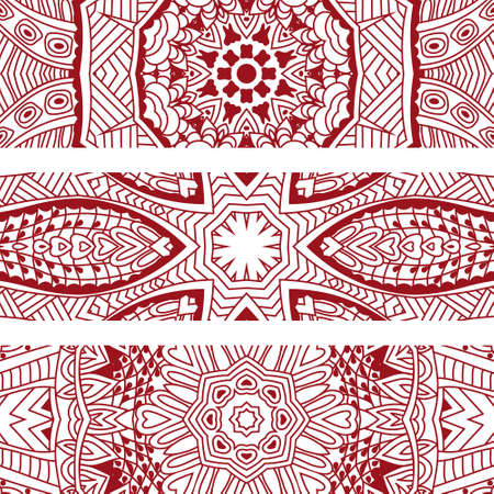 Line art doodle style textured lace ornamental tribal ethnic bohemia fashion abstract banner setのイラスト素材