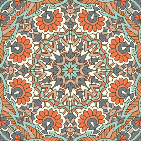 festival art seamless pattern. Ethnic geometric print. Colorful repeating background texture. Fabric, cloth design, wallpaper, wrappingのイラスト素材