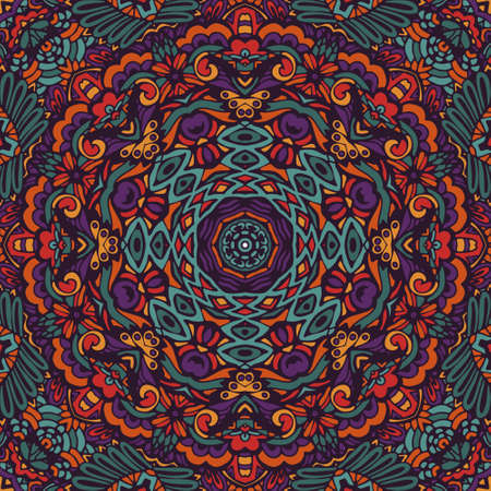 Tribal indian ethnic seamless design. Festive colorful mandala pattern. . Geometric mandala frame borderのイラスト素材