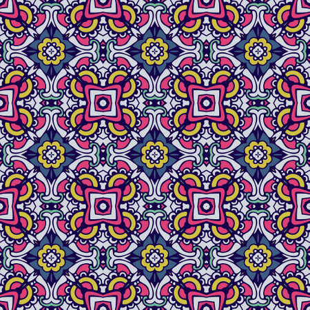 Tiled ethnic pattern for fabric. Abstract geometric mosaic vintage seamless pattern ornamental.のイラスト素材
