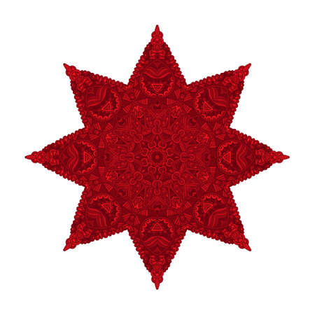 Star vector red christmas pattern with arabesques and floral elements. Doodle ornamental geometric new year symbolのイラスト素材