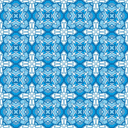 Abstract seamless ornamental vector pattern for fabric. Blue and white damask tile.のイラスト素材