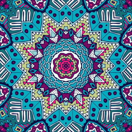 Mandala doodle lines decorated background. Abstract geometric tiled boho ethnic seamless pattern ornamental. Hand drawn hipster tangle graphic printのイラスト素材