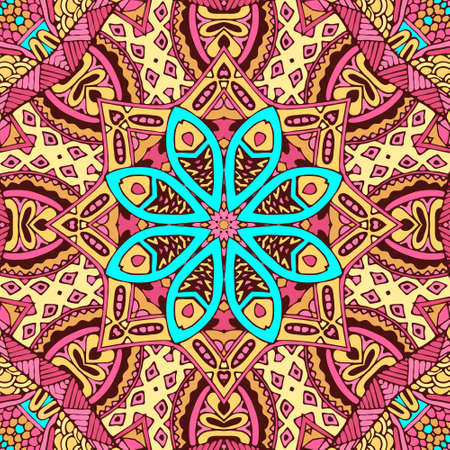 Colorful Tribal Ethnic Festive Abstract Floral Vector Pattern. Geometric mandala seamless designのイラスト素材