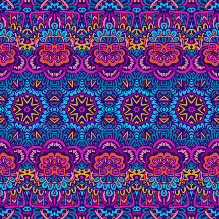 Vector seamless pattern ethnic tribal geometric psychedelic colorful printのイラスト素材