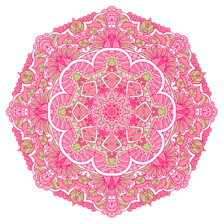 Vector hand drawn flower doodle mandala art medallion. Pink flower symbolのイラスト素材