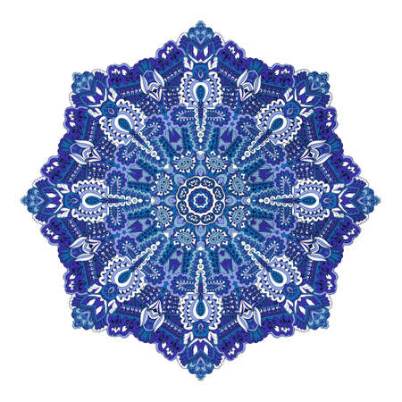 Star vector blue and white pattern with arabesques and floral elements.のイラスト素材