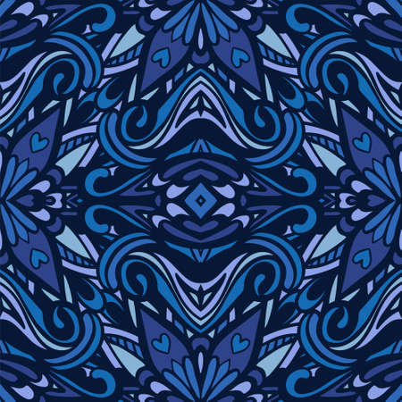 Blue abstract geometric mosaic vintage seamless pattern ornamental.のイラスト素材